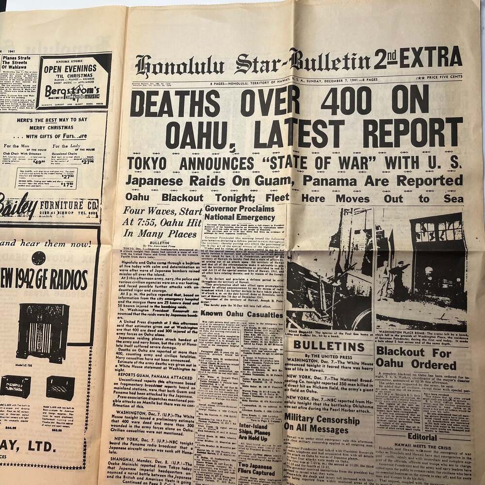 Vintage Pearl Harbor Honolulu Star Reproduction/Reprint Newspaper - Picture 5 of 9